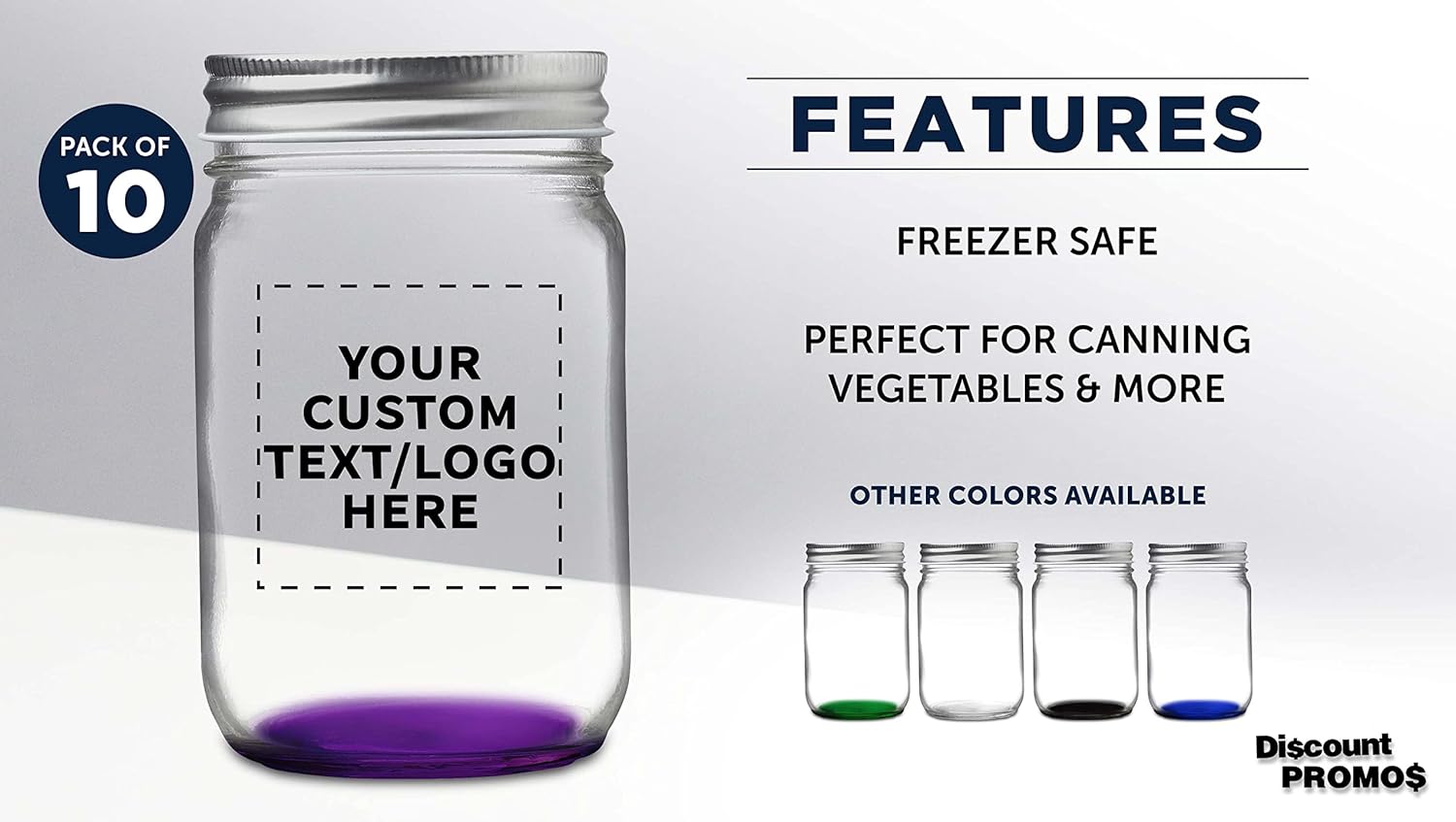 DISCOUNT PROMOS 10 Decorating Mason Jars Set, 12 oz. - Customizable Text, Logo - Canning, Aluminum Lid - Purple