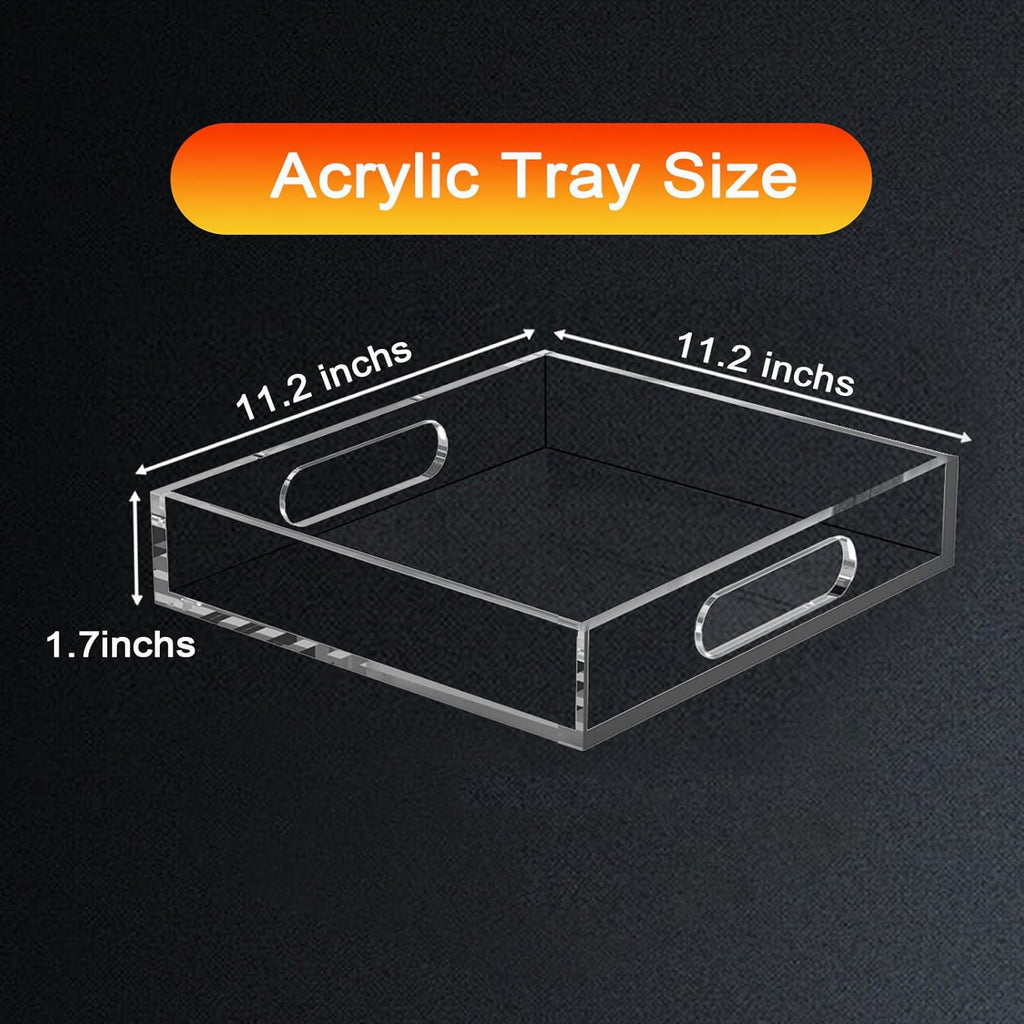 Acrylic Organizers Tray, Acrylic Tray for Ottoman, Serving Tray with Handle, Lucite Tray Organizer for Bench, Coffee Table Countertop, Kitchen, Bathroom, Living Room, Powder Room