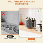 360° Rotating Utensil Caddy Countertop - Cutlery Silverware Caddy Holder with 4 Compartment - Higher Raised Flatware Organizer with Handle for Party Kitchen Counter Office Black