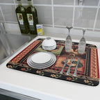 Farmhouse Rooster Dish Drying Mat 18 x 24 Inch Vintage Chicken Flower Absorbent Microfiber Dish Drying Pad Western Country Cabin Decor Dish Drainer Large Mat for Kitchen Counter Coffee Bar