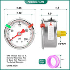 0-200psi Stainless Steel Glycerin Liquid Filled Pressure Gauge 1/8" NPT 1.5" Face Dial, Center Back Mount, for Water, Oil and Air Pressure Testing (with Range Mark Pointer)