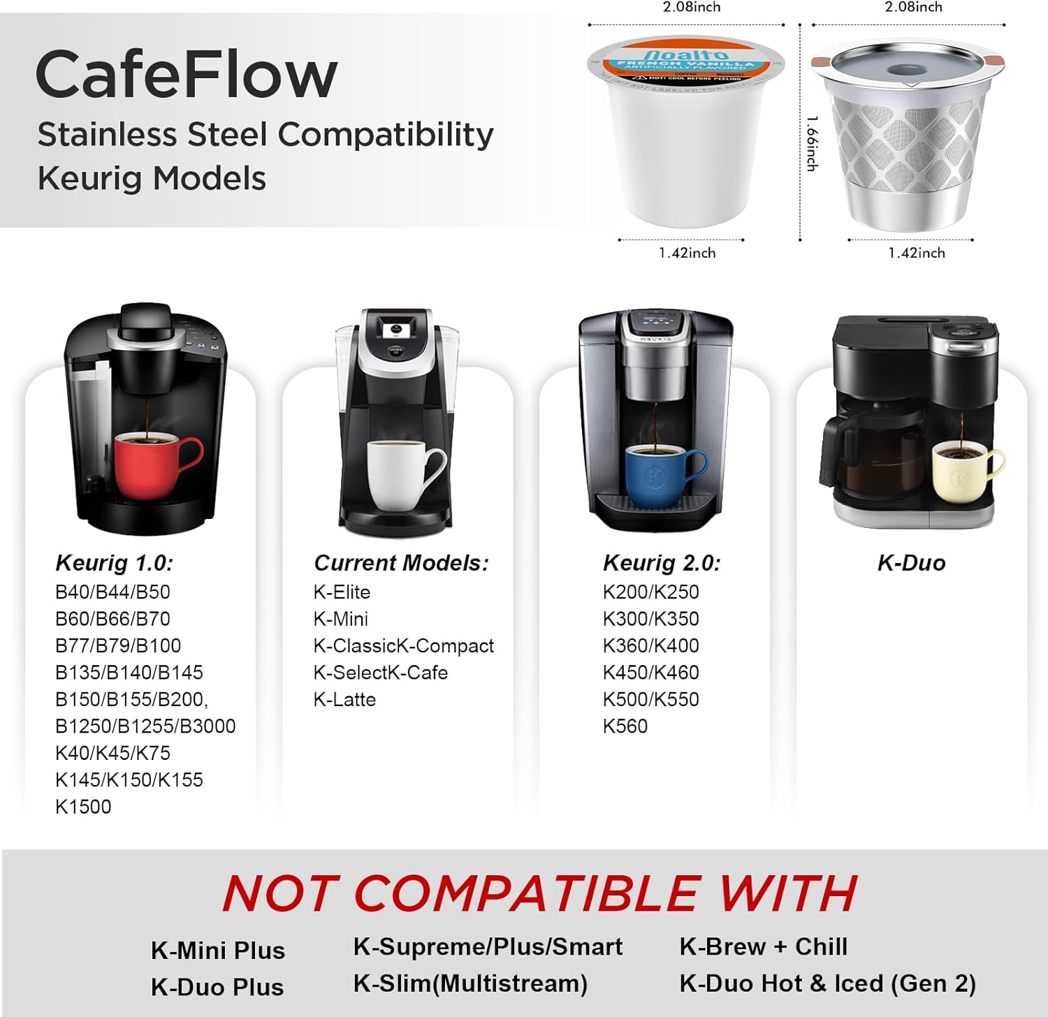 Reusable k Cup Coffee Filters,Universal stainless steel Refillable k Cups Filter Use for K 2.0 and 1.0 Coffee Makers-brewers (2)