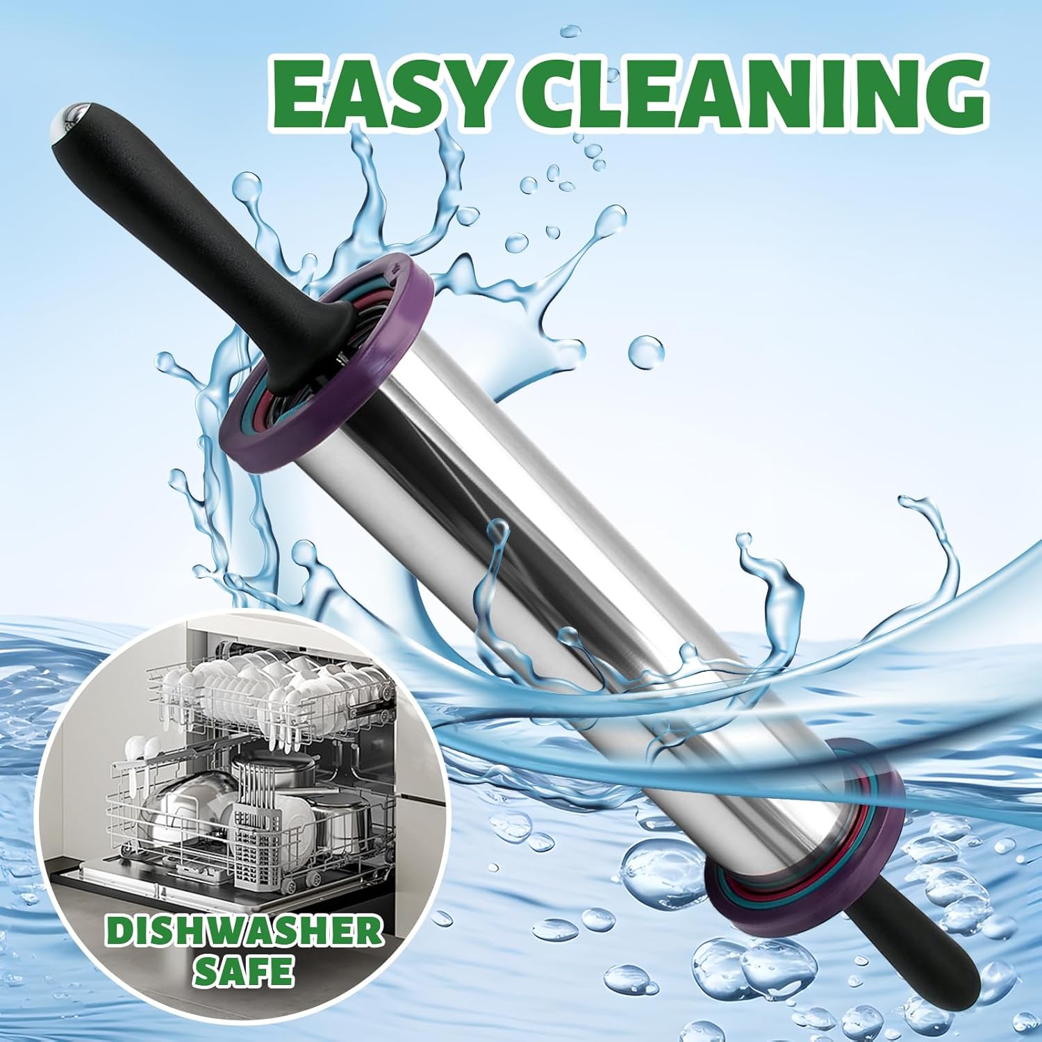 Rolling Pins,Rolling Pin and Silicone Baking Pastry Mat Set,Rolling Pins,Adjustable Stainless Steel Rolling Pin with Thickness Rings for Baking Dough,Pizza,Pie,Pasta(Red Mat)