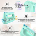Electric Hand Mixer with Stainless Steel Whisk, Dough Hook Attachment and Storage Bag, Handheld Mixer for Baking Cakes, Eggs, Cream Food Mixers. Turbo Boost /5 Speed Kitchen Blender GREEN