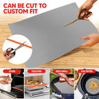 Oven Liners for Bottom of Oven Silver (2-pack) Bundled with Rack Shield (2-pack) - Large Mat for Bottom of Stove (17"x 25") and 14" Orange Range Guards for Racks - Reusable & Heat Resistant