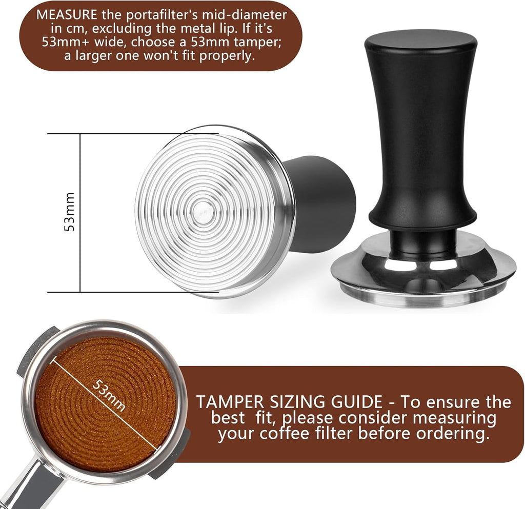 53mm Espresso Tamper Set - Spring-loaded Coffee Tamper, Adjustable Depth Espresso Distributor Leveler, Magnetic Dosing Funnel Aluminum Metal, Reusable Puck Screen, Fit for 53mm Portafilters