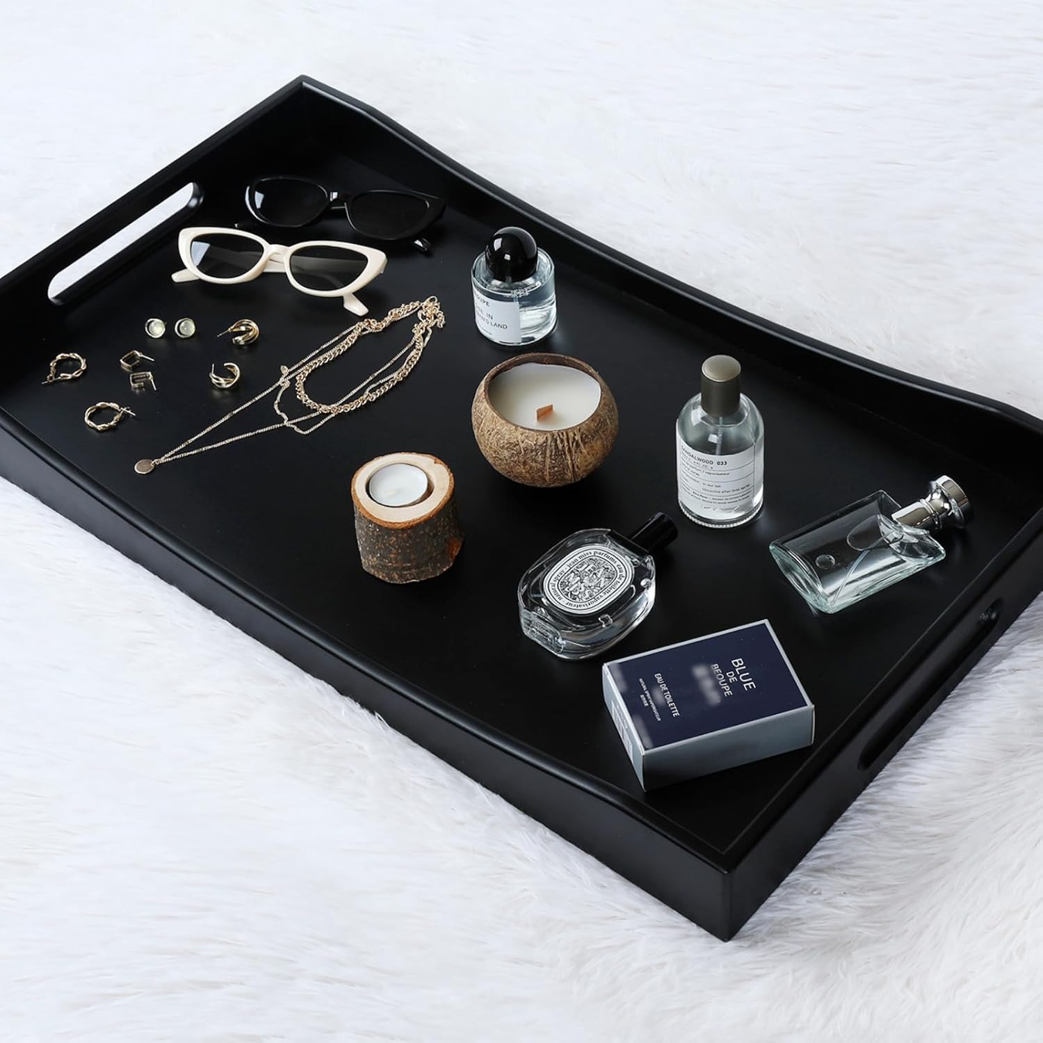 GOBAM Bamboo Extra Large Ottoman Tray, 26 x 15 inches - Wooden Tray for Dining Table & Parties, Serving Tray with Handles for Food, Cheese, Snacks, Tea, Coffee & Wine