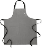 Solino Home Linen Bib Apron for Men & Women - Steel Grey/Black Kitchen Apron with Front Pockets - Handcrafted from European Flax