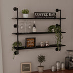 Industrial Pipe Shelving Rustic Black Wall Shelves with Wood Planks Industrial Floating Shelves 48 Inch Farmhouse Bookshelf Pipe Shelves Wall Mounted