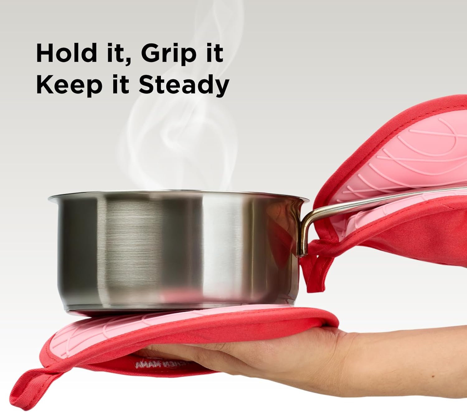 Kitchen Mama Silicone Pot Holders - Heat Resistant, Non-Slip Surface, Dual Pocket Design with Soft Cotton Lining, Safe, Durable, Stylish, Practical for Everyday Use Hot Oven, Bowl, Pan (Metal Gray)