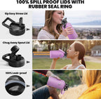 Insulated Water Bottle 64 oz, Triple Wall Vacuum Stainless Steel (Cold for 48 Hrs), Leak Proof & Non-BPA, Half Gallon Water Flask Jug with Paracord Handle & Straw Spout Lids, Lilac