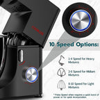 COOKLEE Stand Mixer, 9.5 Qt. 660W 10-Speed Electric Kitchen Mixer with Dishwasher-Safe Dough Hooks, Flat Beaters, Wire Whip & Pouring Shield Attachments for Most Home Cooks, Silver