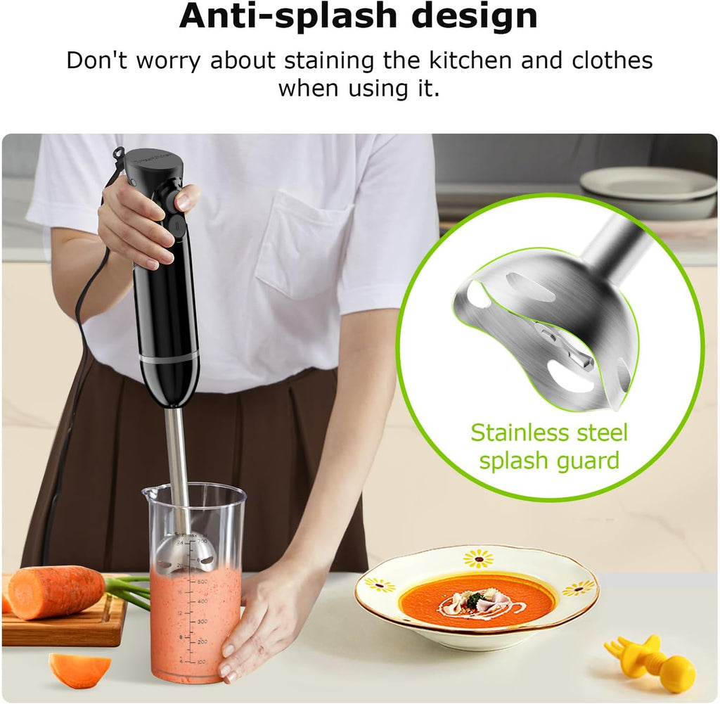 Bonsenkitchen Hand Blender, Immersion Blender with 2 Mixing Speed, Electric Handheld Mixer Portable Stick Mixer with Stainless Steel Blades for Soup, Smoothie, Puree, Baby Food