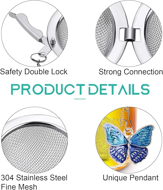 Tea Infuser Set with Dual Butterfly Pendants - NSTaygate Premium Tea Strainers for Loose Tea 304 Stainless Steel Tea Ball