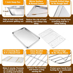 P&P CHEF 16 + 12.5 Inch Stainless Steel Baking Sheet with Rack Set (2 Pans+ 2 Racks), Cookie Sheets Baking Trays and Cooling Wire Racks, Oven & Dishwasher Safe, Pans with Flat Racks