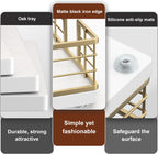 Wican Guest Towel Holder Tray for Bathroom, Oak and Iron Napkins Holder for Powder Room Dinning Table Wooden Basket for Disposable Paper Hand Towels Gold and White