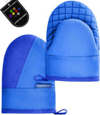 Mini Oven Mitts, Kitchen Oven Gloves Kitchen Mittens 500 Degrees Heat Resistant Baking Gloves, Non-Slip Silicone Surface with Hanging Loops Hot Gloves for Cooking, Baking, BBQ 1 Pair-Blue