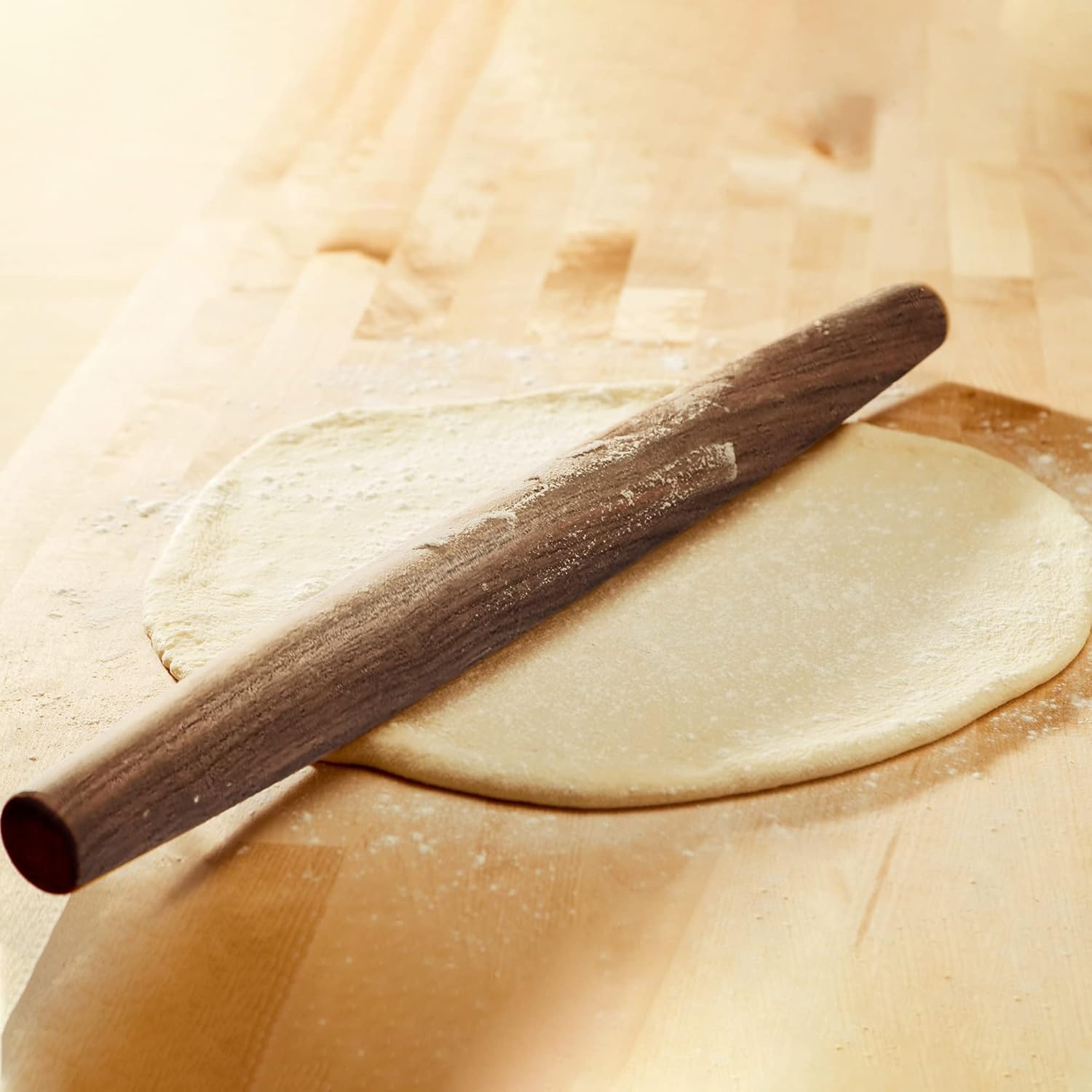 French Rolling Pin (17 Inches) –WoodenRoll Pin for Fondant, Pie Crust, Cookie, Pastry, Dough –Tapered Design & Smooth Construction - Essential Kitchen Utensil,Walnut Wood