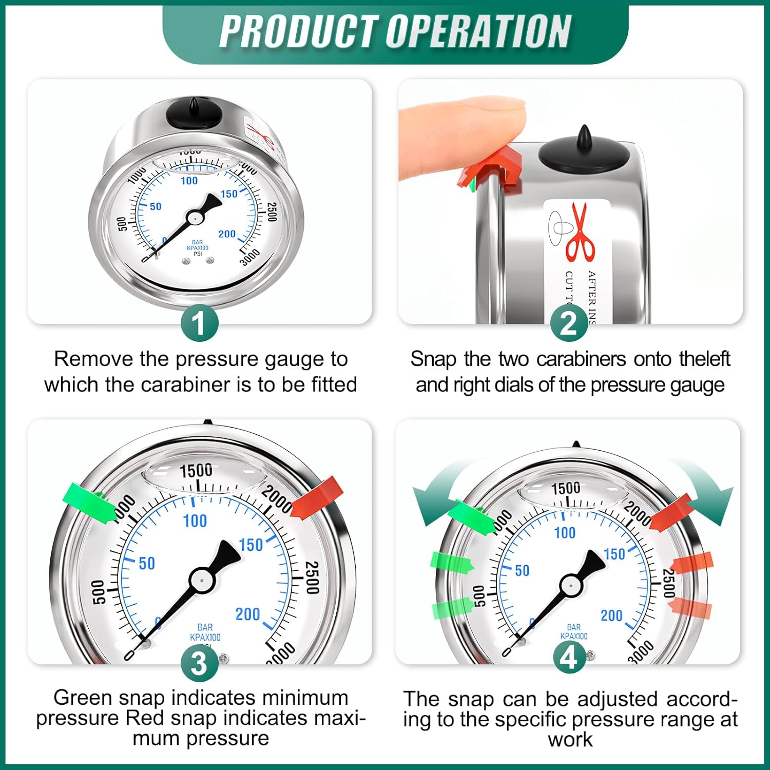 0-3000psi Stainless Steel Glycerin Liquid Filled Pressure Gauge 1/4" NPT 2.5" Face Dial Center Back Mount, for Water, Oil and Air Pressure Testing (with Range Mark Pointer)