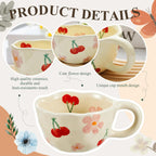 Vesici 2 Pcs Ceramic Coffee Mugs Flower Cups with Spoon Vintage Floral Mugs with Handle 8.5 oz Aesthetic Tea Porcelain Cup Gift for Valentine Office Home, Dishwasher and Microwave Safe(Cute)
