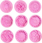 9 Pcs Flowers Fondant Molds Silicone Molds for Cupcake Dessert Chocolate Jelly Cookie Decor, Jewelry, Pastry, Chocolate,Handmade Soap Mould Candy Making