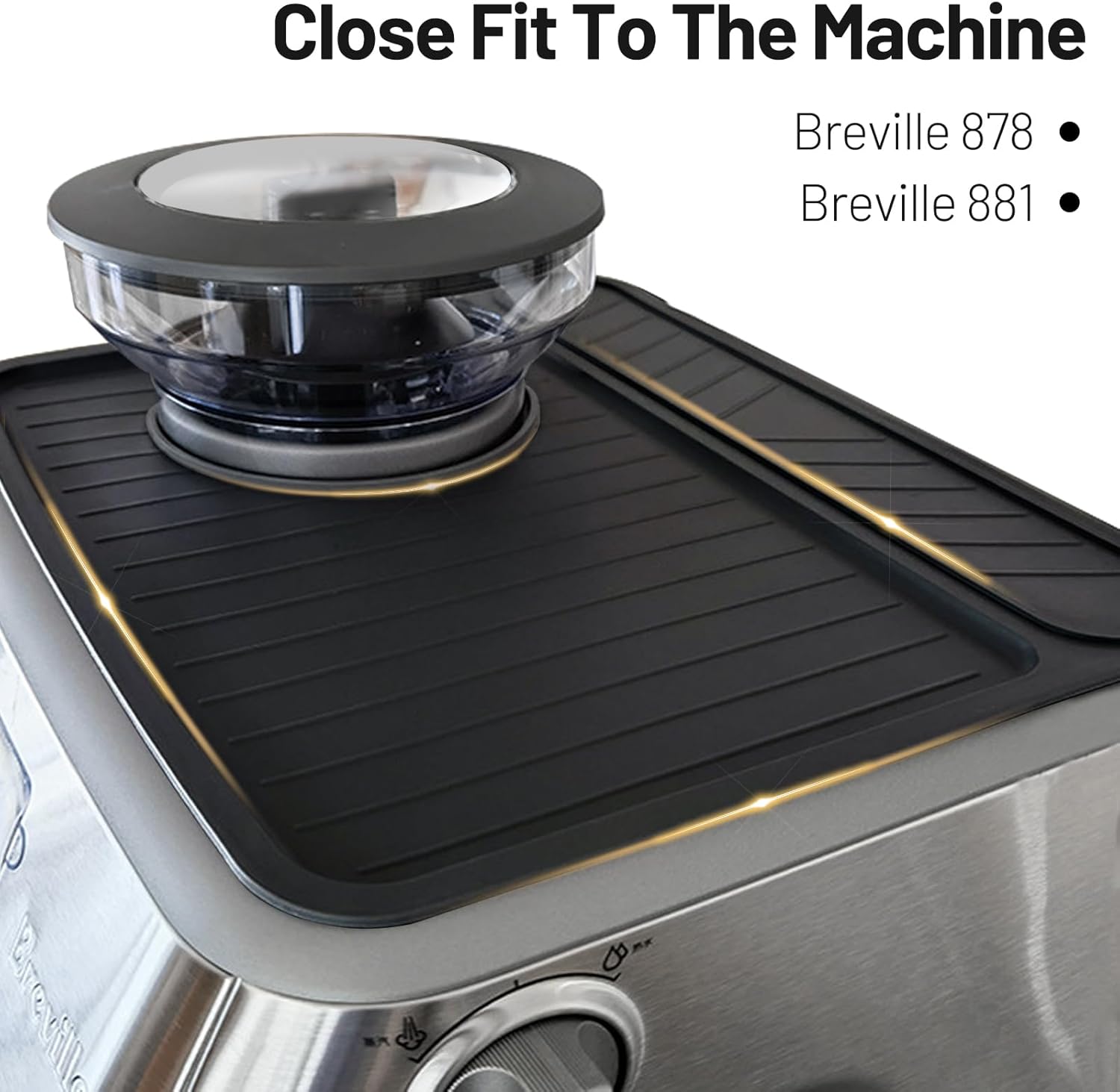 Coffee Mat for Breville 878/881, Espresso Tamper Mat, Food Grade Silicone Non-Slip, 11.42in x 9.53in, Waterproof Heat Resistant, Espresso Tamping Station for Espresso Machine Accessories (Black)
