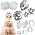 KALAIEN 31Pcs Austin Rose Cutter Set Rose Petals Silicone Fondant Mould Veining Petal Sugar Flower Making Tool