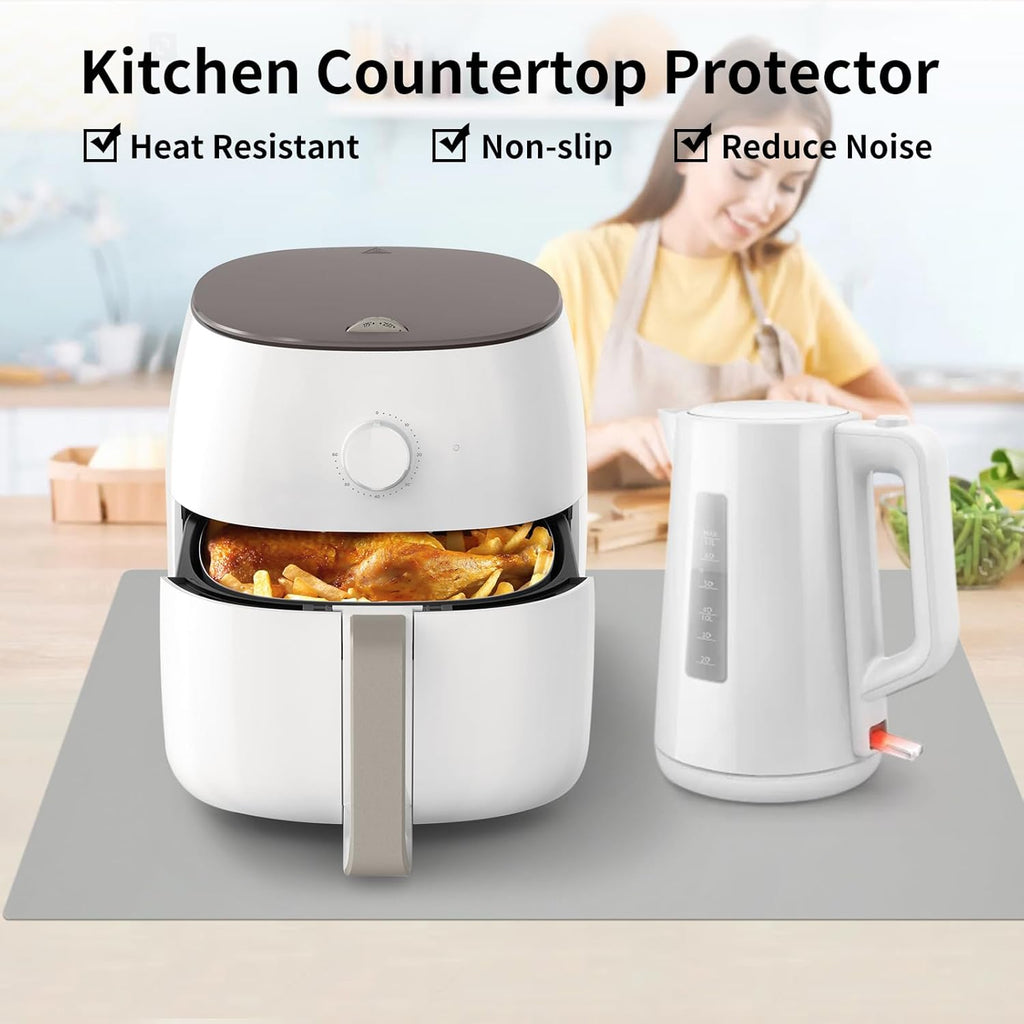 Silicone Mats for Kitchen Counter Thicker Extra Large Heat Resistant Mats Countertop Protector Liners for Bottom of Oven Air Fryer Coffee Maker, 24" x 16" x 2 mm, Grey