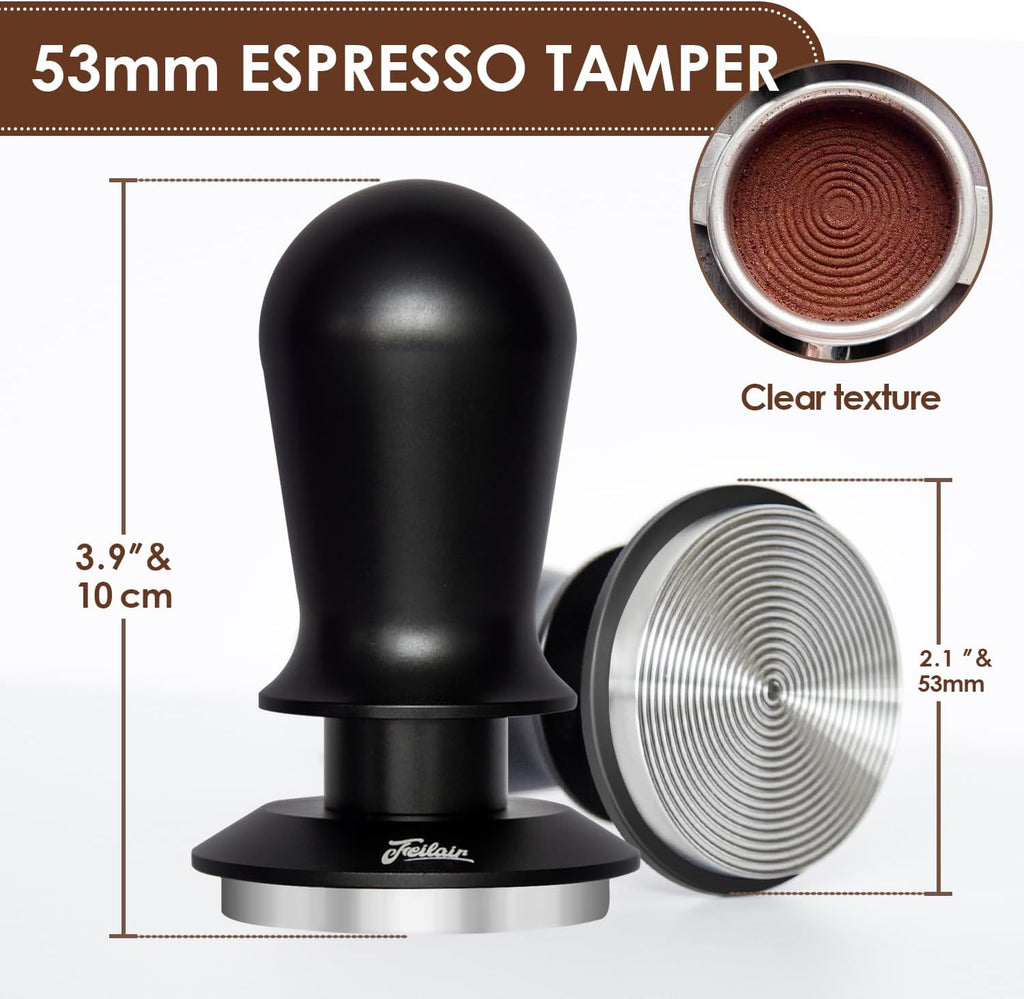 53mm Espresso Tamper, Triple Spring Loaded Tamper, Coffee Tamper with Stainless Steel Ripple Base, Self Leveling Tamper for Barista, Compatible with 53mm/54mm Breville Portafilter