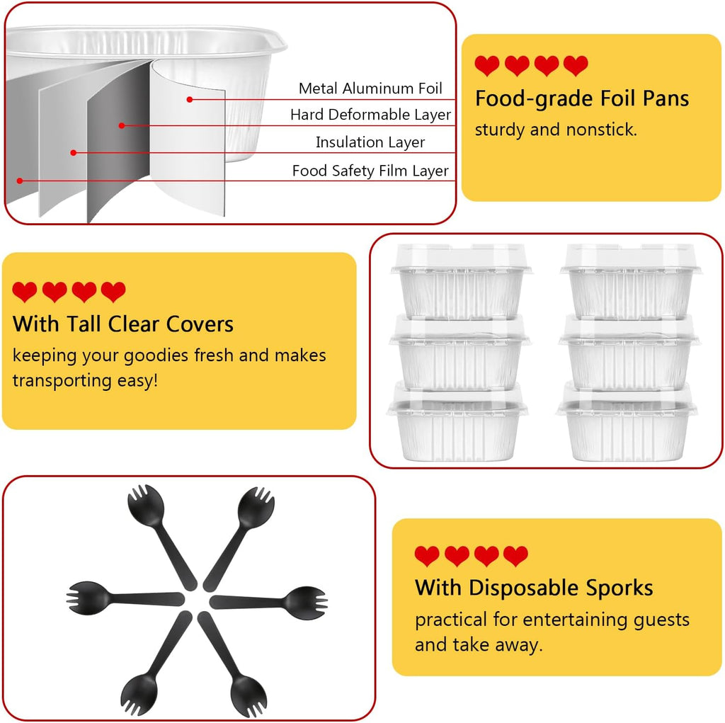 LNYZQUS 10oz/80pack Mini Cake Baking Pans with Lids, 4”X4” Small Cake Pan Foil Brownie Muffin Tins, Square Disposable Ramekins Cupcake Baking Cups Dessert Cheesecake Containers-White