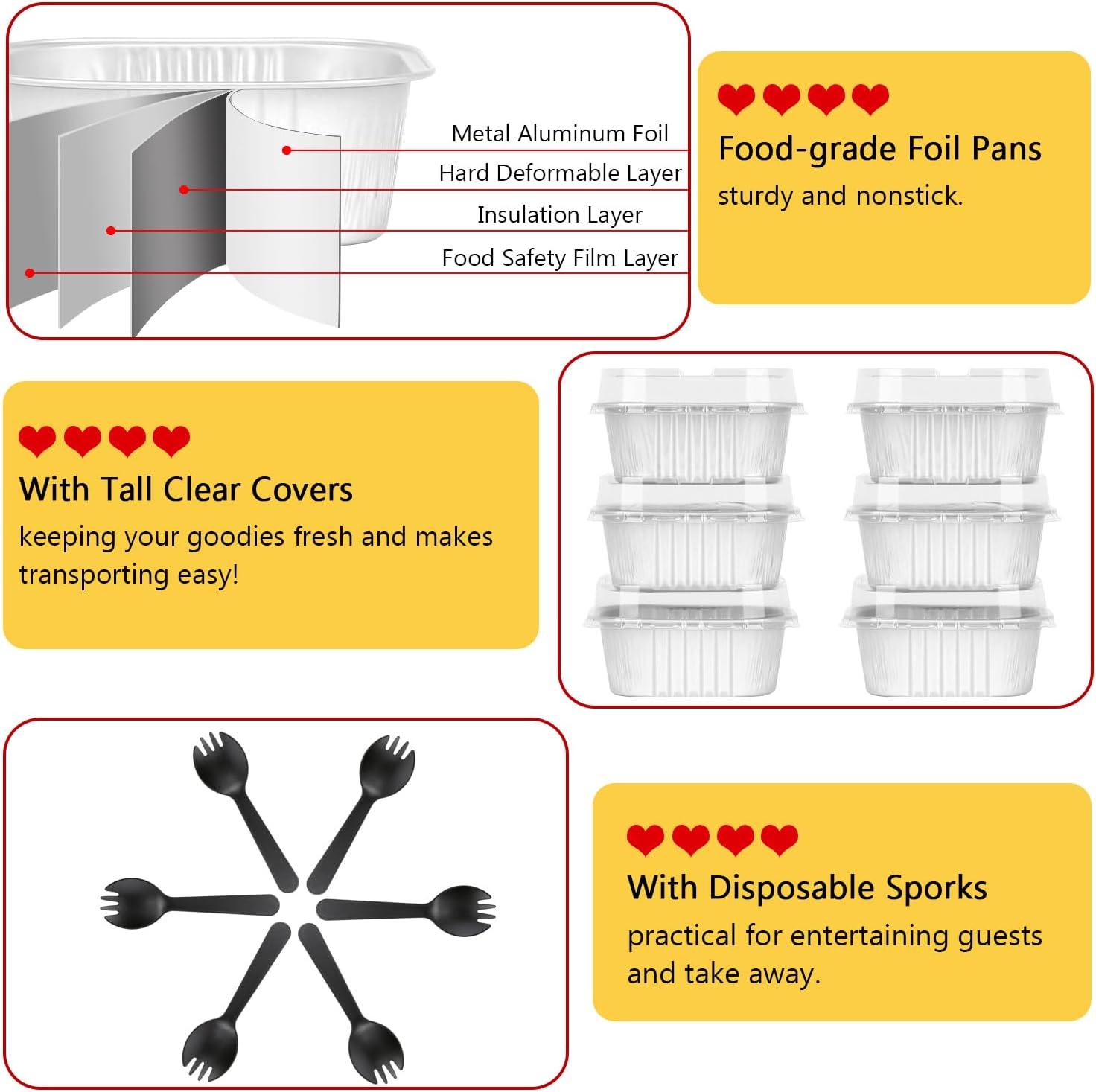 LNYZQUS 120pack/10oz Mini Cake Baking Pans with Lids, 4”X4” Small Cake Pan Foil Brownie Tins, Square Disposable Ramekins Cupcake Baking Cups Dessert Cheesecake Containers-White