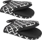 1 Pair Short Oven Mitts, Heat Resistant Silicone Kitchen Mini Oven Mitts for 500 Degrees, Non-Slip Grip Surfaces and Hanging Loop Gloves, Baking Grilling Barbecue Microwave Machine Washable