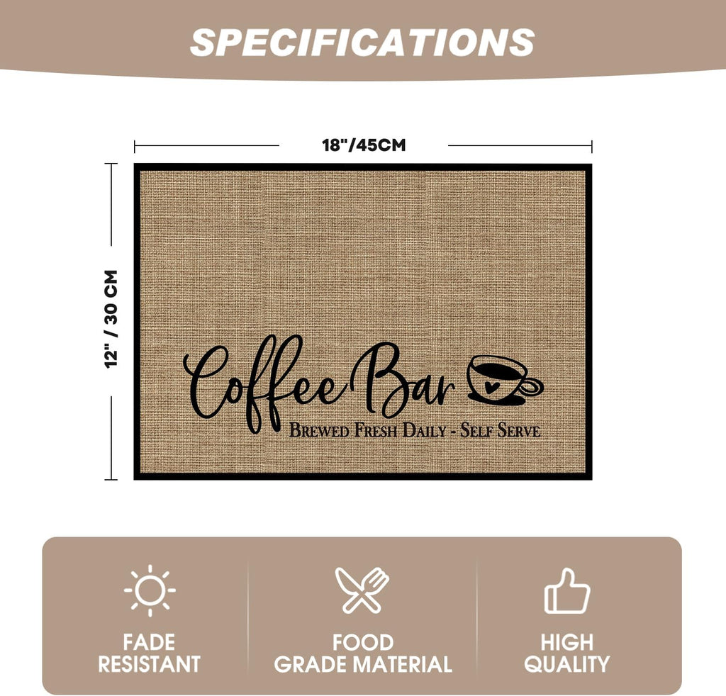 Artoid Mode Coffee Bar Mat Set of 2, Plastic Vinyl Washable Woven Non-Slip Table Mats for Coffee Machine Decor