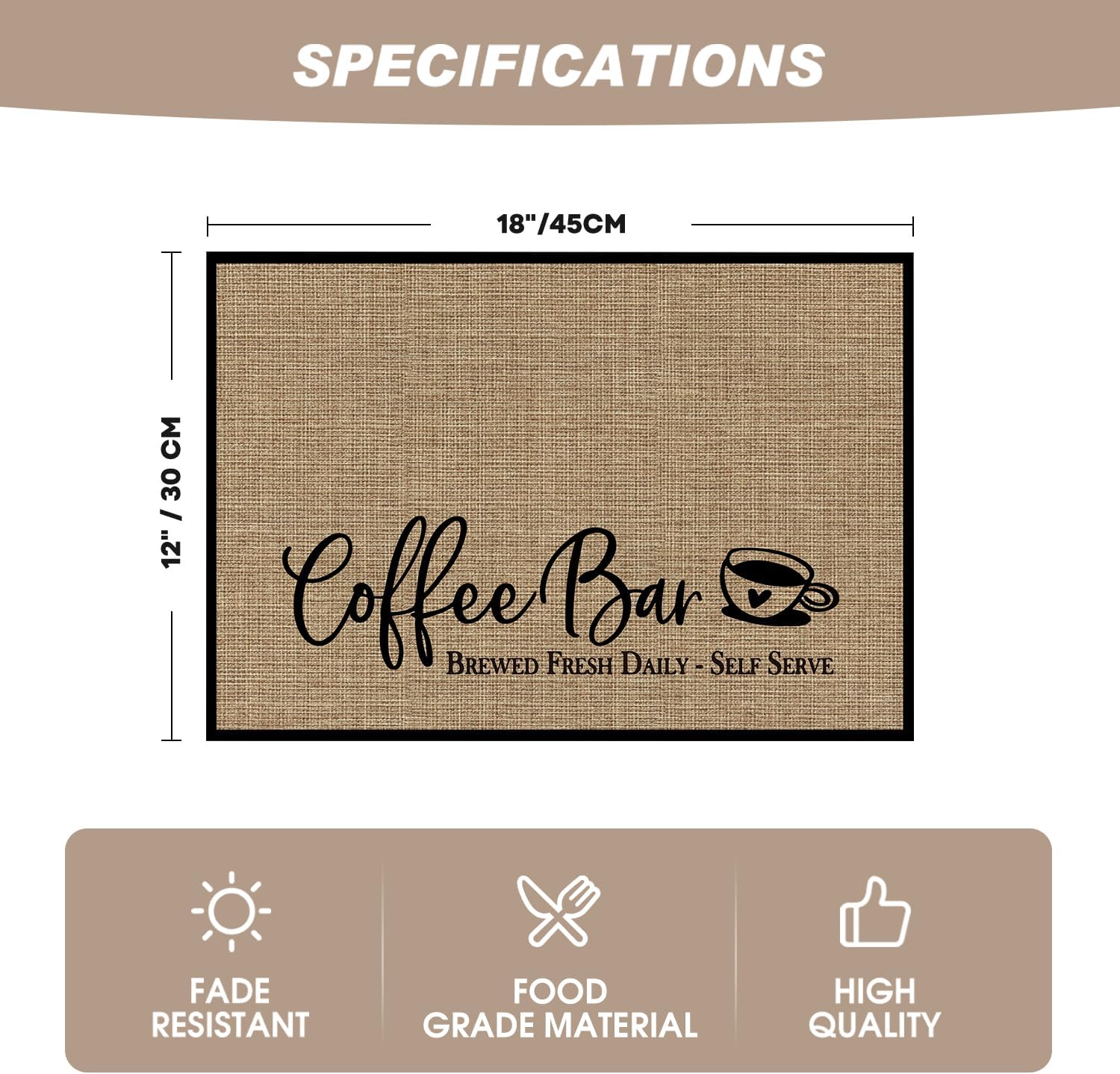 Artoid Mode Coffee Bar Mat Set of 2, Plastic Vinyl Washable Woven Non-Slip Table Mats for Coffee Machine Decor
