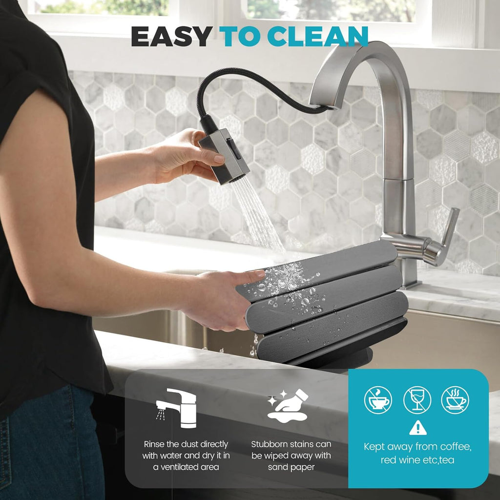 Extral Large Quick Dry Stone Drying Mat for Kitchen Counter,28"(L)x16"(W) Collapsible Eco-Friendly Absorbent Diatomaceous Earth Mat for Dishes Cups,Dish Drying Mats (Deep gray-Ellipse, 28x16 inch)