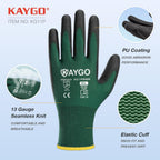 KAYGO Safety Work Gloves PU Coated,12 Pairs KG11PB Seamless Knit Glove for Men and Women, with Smooth Grip on Palm and Fingers, Ideal for General Duty Work (2X-Large,Dark Green)