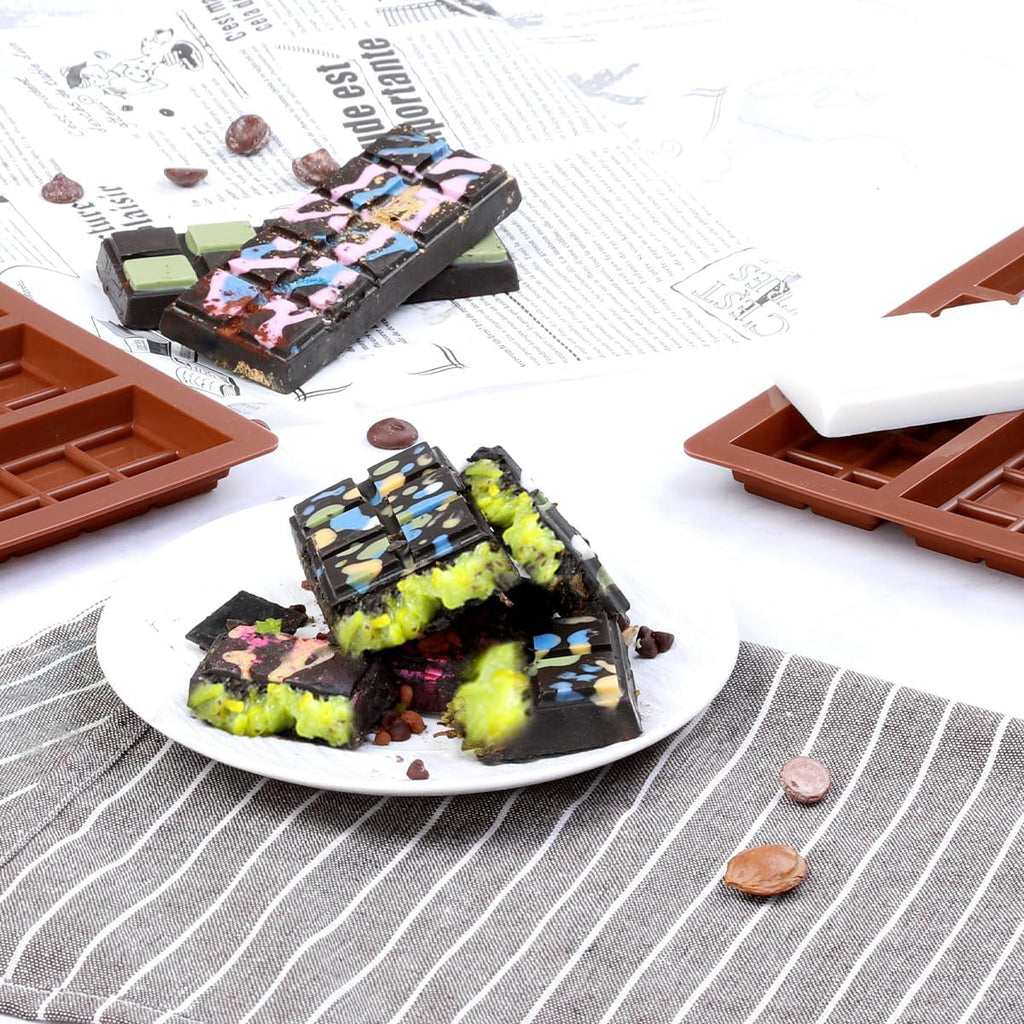 Chocolate Bar Molds Deep Silicone Break-Apart Chocolate Nonstick Protein and Energy Thick Candy Bar Mold Wax Melt Mold 2 Pack (10 Snap)