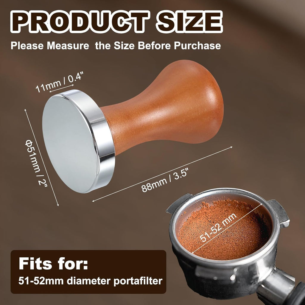 uxcell 51mm Coffee Tamper, Stainless Steel Espresso Press Tamper, Espresso Tamper with Wooden Handle Suitable for Coffee Shop, Restaurant Bar, Bakery (Dark Brown)