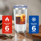 OMTech 20oz Tumblers Bulk, 6pc Stainless Steel Tumbler Set with Lid & Straw, Double Wall Vacuum Insulated Mug for Laser Engraver, Travel Coffee Mug for Hot & Cold Drinks, White Powder Coated Cup