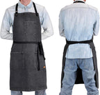 Cooking Apron with Pockets Mens Womens Professional Kitchen Bib Apron for Chef Grill BBQ (Black Denim -2)