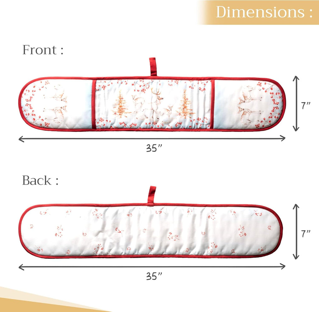 Maison d' Hermine Double Oven Mitt 100% Cotton Heat Resistant Cooking Gloves with Loop, Baking Barbeque, Handling Hot Pan, Fairytale Forest - Thanksgiving/Christmas (7 Inch x 35 Inch)