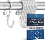 10-Pack Metal S Hooks for Hanging – Heavy-Duty S-Shaped Hooks with Safety Buckle – Fits Bars up to 0.8 in – Anti-Drop S-Hooks for Kitchen, Bathroom, Closet & Pot Racks – White (Medium)