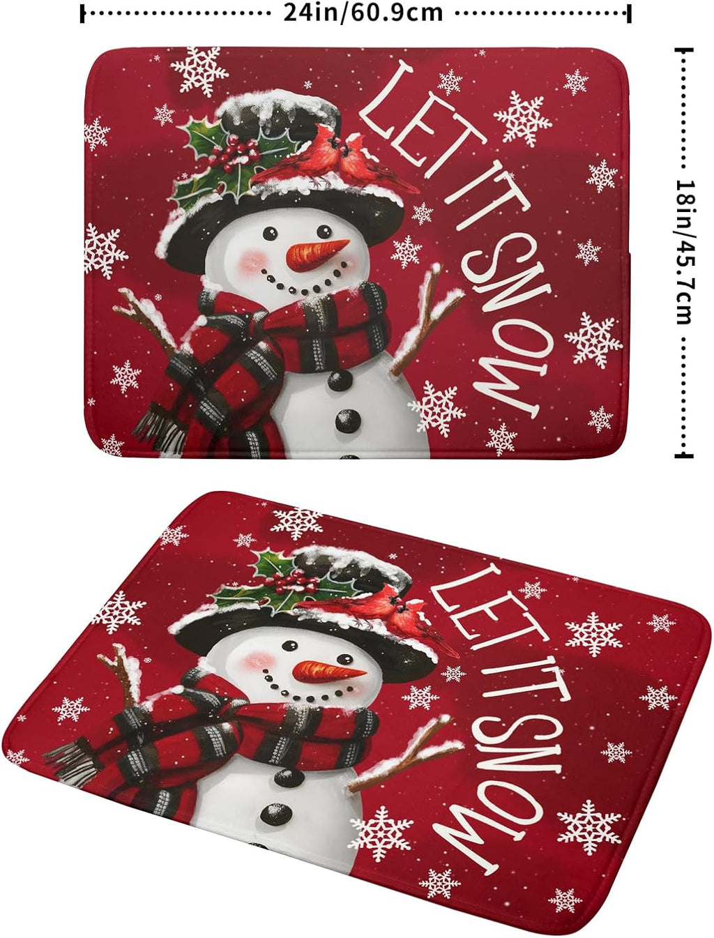 Merry Christmas Dish Drying Mat for Kitchen Counter 18x24 Inch Let It Snow Dish Draining Mat Xmas Snowflakes Decorations Fast Absorbent Tableware Cardinal Birld Dishes Pad for Coffee Bar Countertop