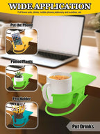 3PCS Drinking Cup Holder Clip Kalolary Chair Desk Bottle Cup Stand DIY Glass Clamp Storage Saucer Clip with Groove for Potted Plant Beverage Coffee Mug Holder Clip for Home Office (Yellow Green Blue)