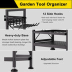 GIOTORENT 3 Tier Metal Garden Tool Organizer - Heavy Duty Yard Storage for Up to 78 Tools, Indoor/Outdoor Garage Patio Shed Organization - Black