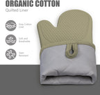 Rorecay 6pcs Oven Mitts and Pot Holders Sets Heat Resistant 500 Degrees, Extra Long Silicone Oven Gloves Non-Slip Potholders Hot Pads for Kitchen Baking Cooking, Quilted Liner, Martini Olive