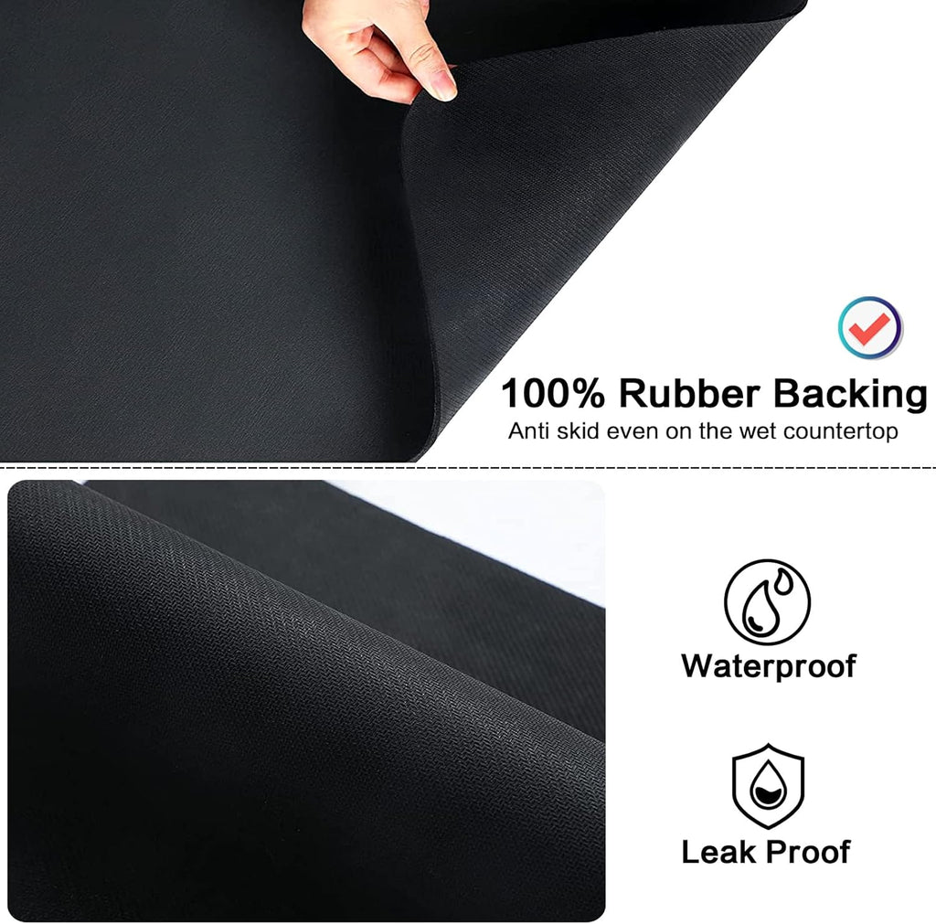 Coffee Mat 16''x24'', Dish Drying Mats for Kitchen Counter Absorbent Hide Stain Bar Mat Coffee Bar Accessories Anti Spill Mats Rubber Backed Fit Under Coffee Maker Espresso Machine Dish Rack (Black)