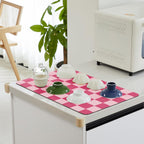 Checkered Dish Drying Mat for Kitchen Counter, Coffee Bar Station Accessories, Retro Cute Aesthetic Modern Absorbent Drainer Mat Kitchen Drying Mat Easy Clean, Hot Pink 12" x 19"