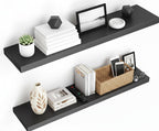 Lufia Floating Wall Shelves, Set of 2, MDF with Invisible Brackets, Modern Storage for Bedroom, Bathroom, Living Room, Kitchen (Black, 32" W x 7" D x 1.5" H)