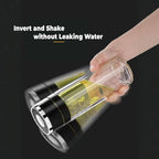 Glass Water Bottle Fits in Car Cup Holder, 14 oz Double Wall Borosilicate Glass Tea Infuser Bottle, One Handed One Key Lid Opening, for Car, Home, Office